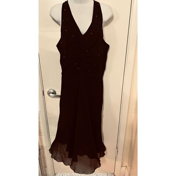 Ann Taylor Beautiful Black Silk Multicolor Rhinestone Dress Size 10 - Picture 10 of 12